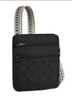 Travelon Anti-Theft Black Quilted Crossbody Bag, with Patterned Boho Strap